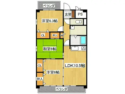 セラフィノII(3LDK/2階)の間取り写真