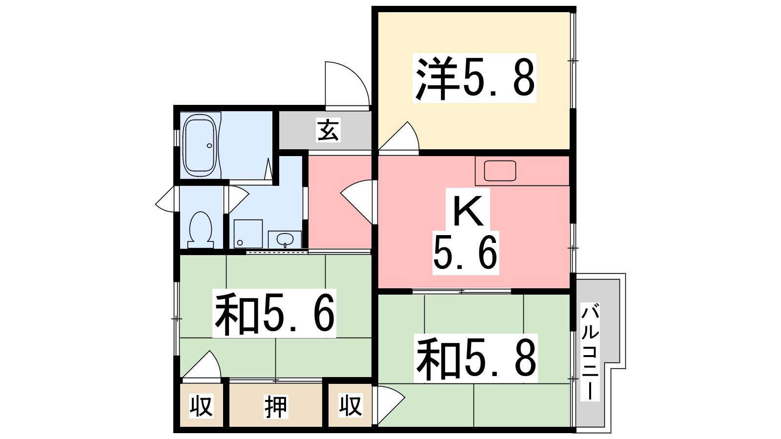 英賀保ハイツ3(3K/2階)の間取り写真