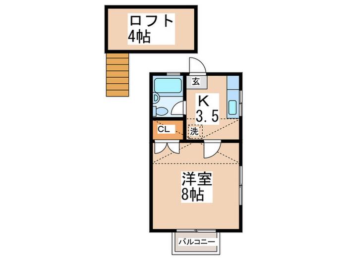 メドレイB棟(1K/2階)の間取り写真
