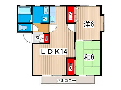 フレグランスクレールC(2LDK/2階)の間取り写真