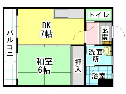 コンプレート中津口(1DK/2階)の間取り写真