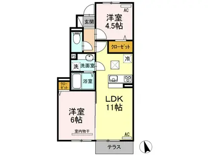 サンハートピア C棟(2LDK/1階)の間取り写真