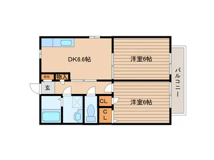 バリュージュ笹III(2DK/2階)の間取り写真