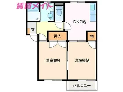 鈴鹿グリーンビレッジ A棟(2DK/2階)の間取り写真