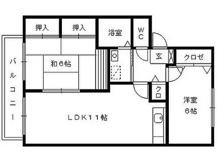 メルベーユ津福C(2LDK/1階)の間取り写真