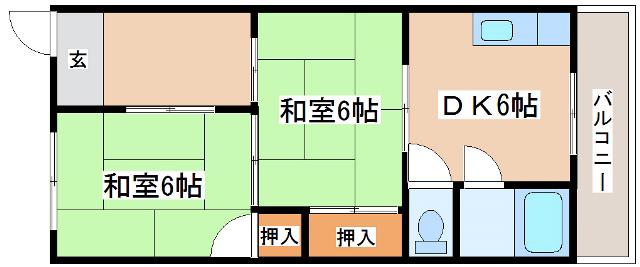 道本グリーンハウス(2DK/4階)の間取り写真