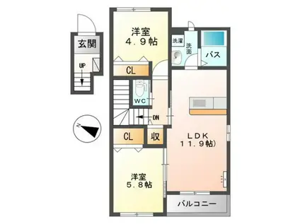 ラ・カーサ・フェリーチェ(2LDK/2階)の間取り写真