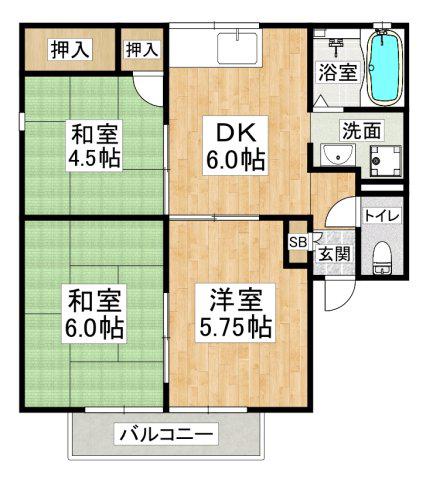 エステート塩屋山手(3DK/1階)の間取り写真