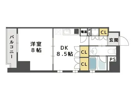 クリサンテーム・ウエスト(1DK/3階)の間取り写真