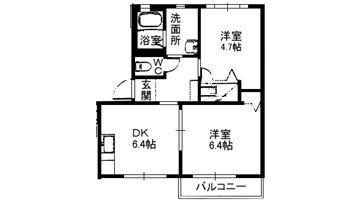 ラ・パルテール原尾島(2DK/1階)の間取り写真