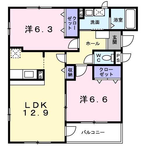 パルレジデンス(2LDK/2階)の間取り写真