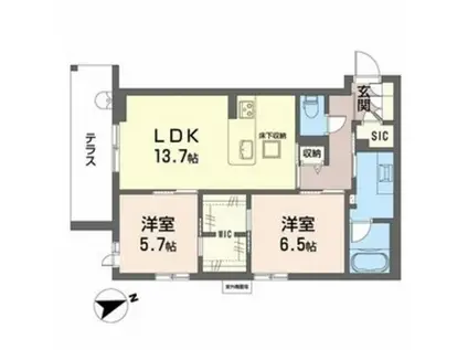 アルテーヌ浜寺元町(2LDK/1階)の間取り写真