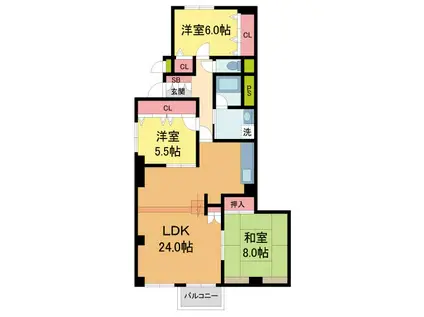 グランパレ苦楽園(3LDK/1階)の間取り写真