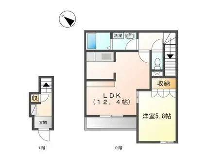 クリエイトII(1LDK/2階)の間取り写真