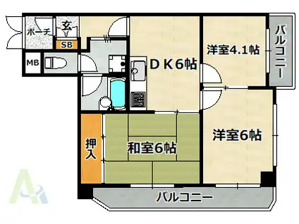 プリオーレ神戸(3DK/2階)の間取り写真