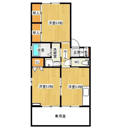 アーバンハイツ三日月A(2K/1階)の間取り写真