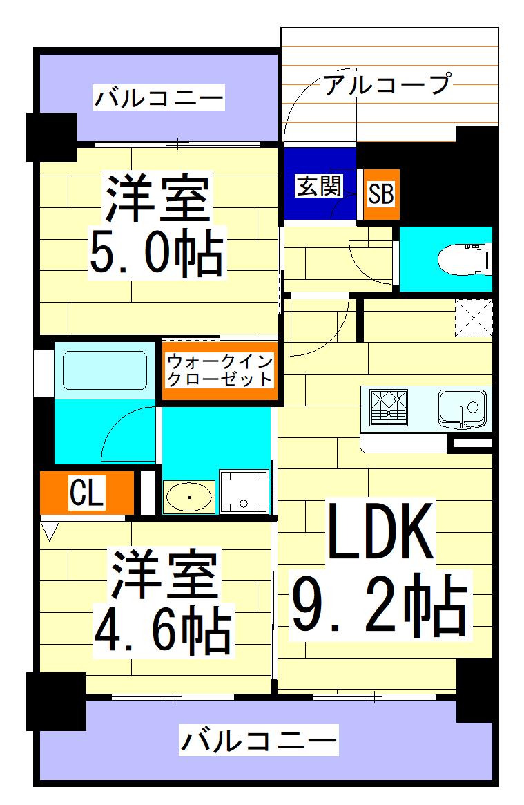 エステムコート難波ウエスト-SIDEIIベイフレックス(2DK/8階)の間取り写真