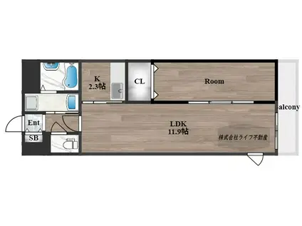 メゾンラフィネ(1LDK/4階)の間取り写真
