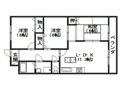 フェリスクラモト(3LDK/2階)の間取り写真