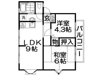 サンビレッジ太間(2DK/1階)の間取り写真