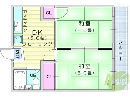ツインリーブス(2DK/2階)の間取り写真