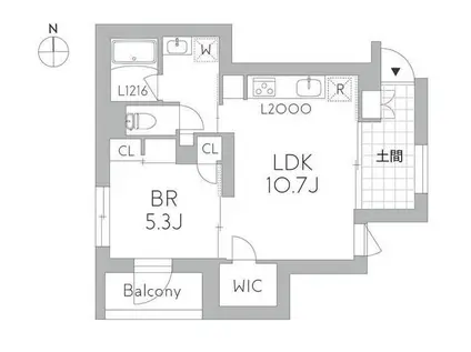 GRANDUO千歳烏山(1LDK/1階)の間取り写真