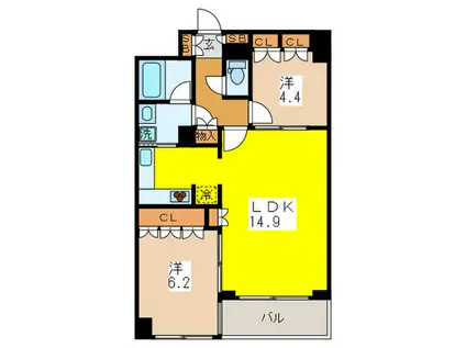 ドゥーエ日本橋(2LDK/9階)の間取り写真