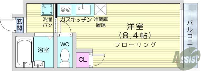 リエス河原町東(ワンルーム/4階)の間取り写真