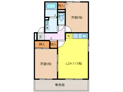 グランドゥール鬼橋C(2LDK/1階)の間取り写真