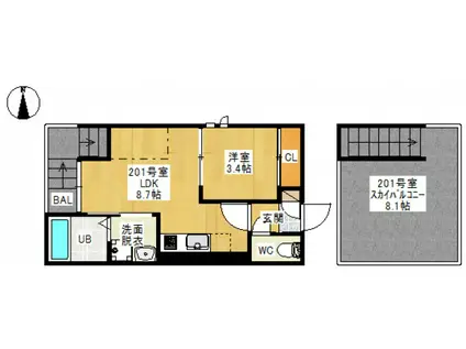 GRANDTIC ICHIGO(1LDK/2階)の間取り写真