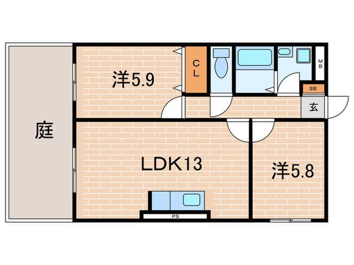 ファミーユ仁川(2LDK/1階)の間取り写真