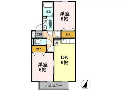 ハッピーライフ北畝 A棟(2DK/2階)の間取り写真