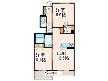 シャーメゾン花立(2LDK/1階)の間取り写真
