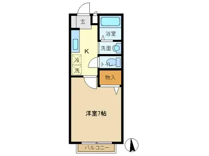 ロベリアB(1K/1階)の間取り写真