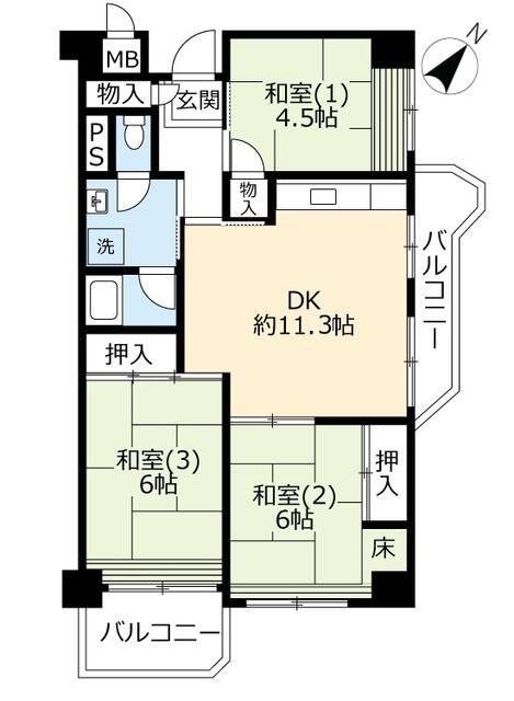 UR武庫川 5号棟(3LDK/4階)の間取り写真