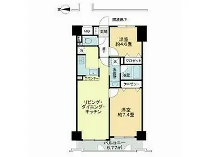 パシフィック五橋(2LDK/4階)の間取り写真