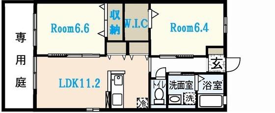 リバーパークせせらぎ A棟(2LDK/1階)の間取り写真