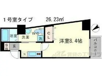 メインステージ西天満TS SQUARE(1K/9階)の間取り写真