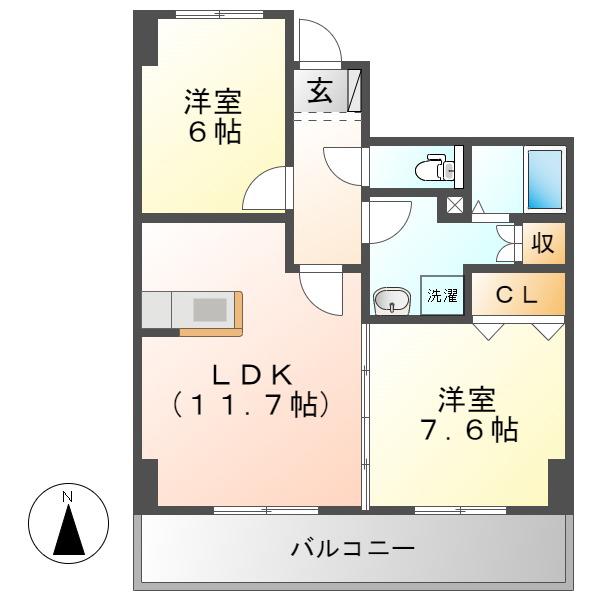 マンションエルガーデン(2LDK/2階)の間取り写真