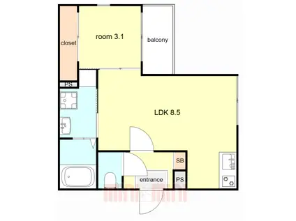 ハーモニーテラス大野(1LDK/3階)の間取り写真