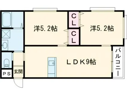 ラウトSENTOSA輝(2LDK/4階)の間取り写真