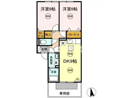 アーバンハイツ28 D棟(2DK/1階)の間取り写真