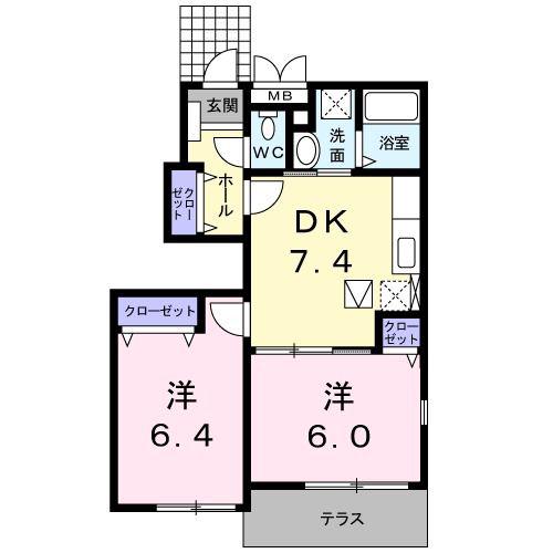 パルレジデンス三番割A(2DK/1階)の間取り写真