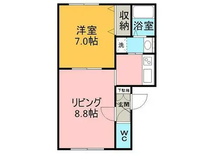 リバティオーロラ(1LDK/2階)の間取り写真