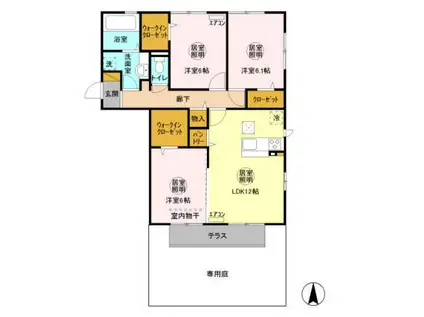 袖ケ浦ヒルサイドプラザB(3LDK/1階)の間取り写真