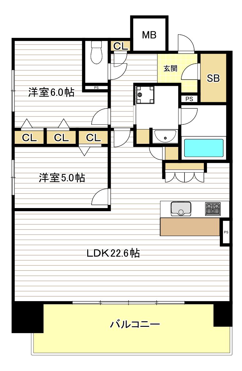スプランディッド本町グラン(2LDK/19階)の間取り写真