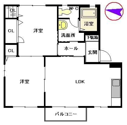 ラ シエロB棟(2LDK/2階)の間取り写真