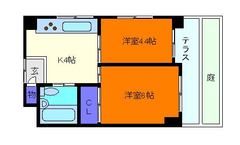 甲南六甲ハイム(2K/1階)の間取り写真