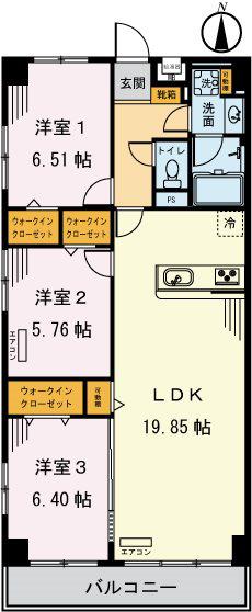 小日向マンション(3LDK/4階)の間取り写真