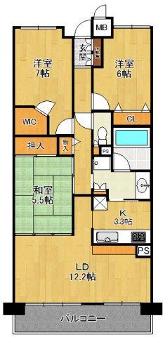 甲子園三番町ハイツ(3LDK/2階)の間取り写真